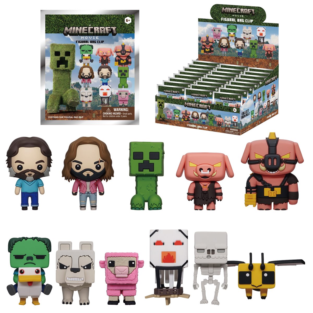 A Minecraft Movie 3D Foam Bag Clip Display Case of 24
