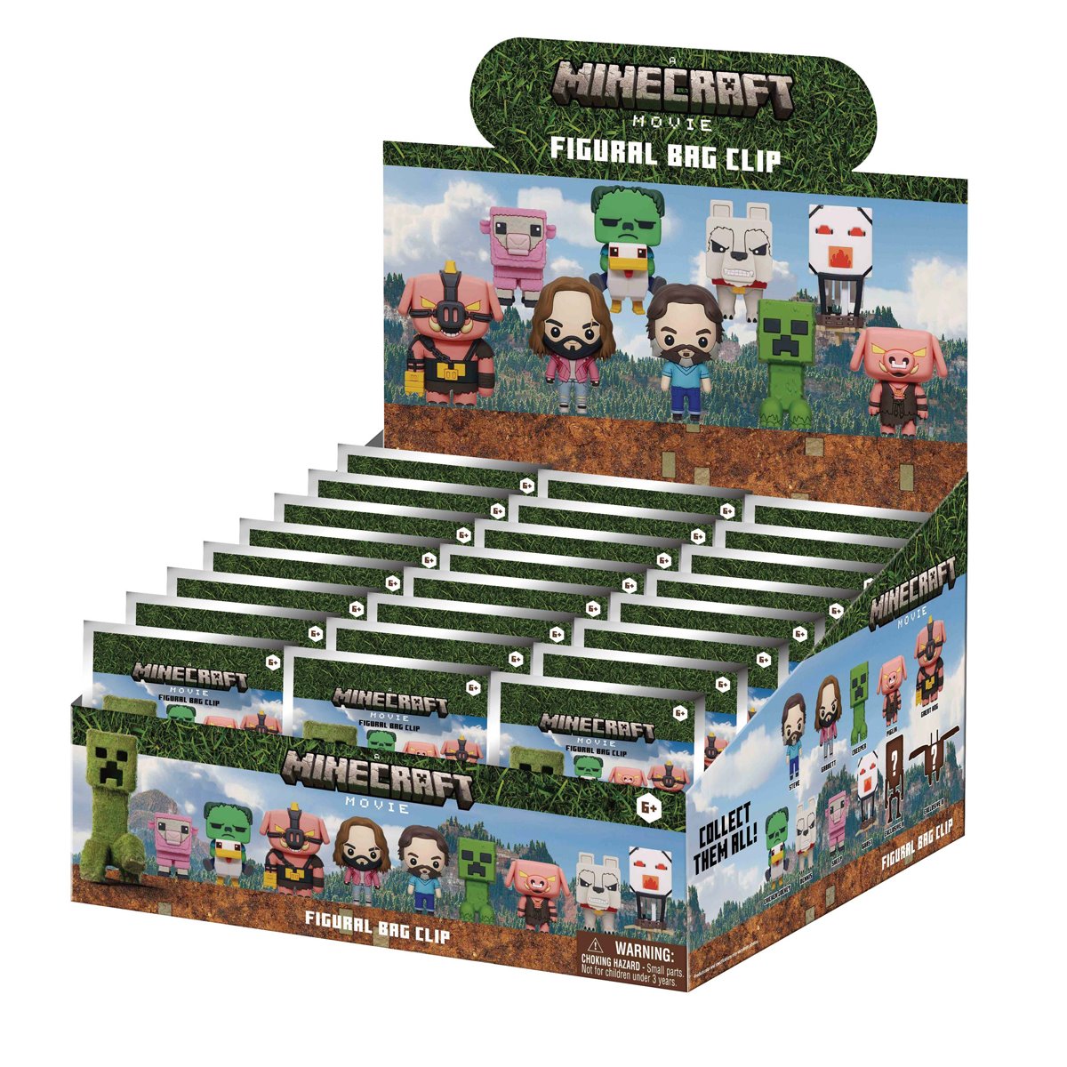 A Minecraft Movie 3D Foam Bag Clip Display Case of 24