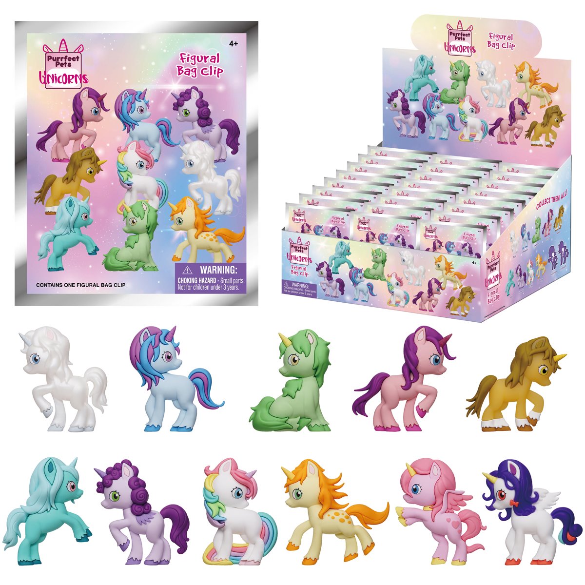 Unicorns 3D Foam Bag Clip Display Case of 24