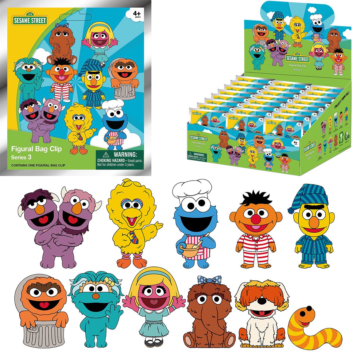 Sesame Street Series 3 3D Foam Bag Clip Display Case of 24
